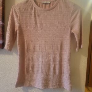 Zara Light Pink Textured Short Sleeve Top